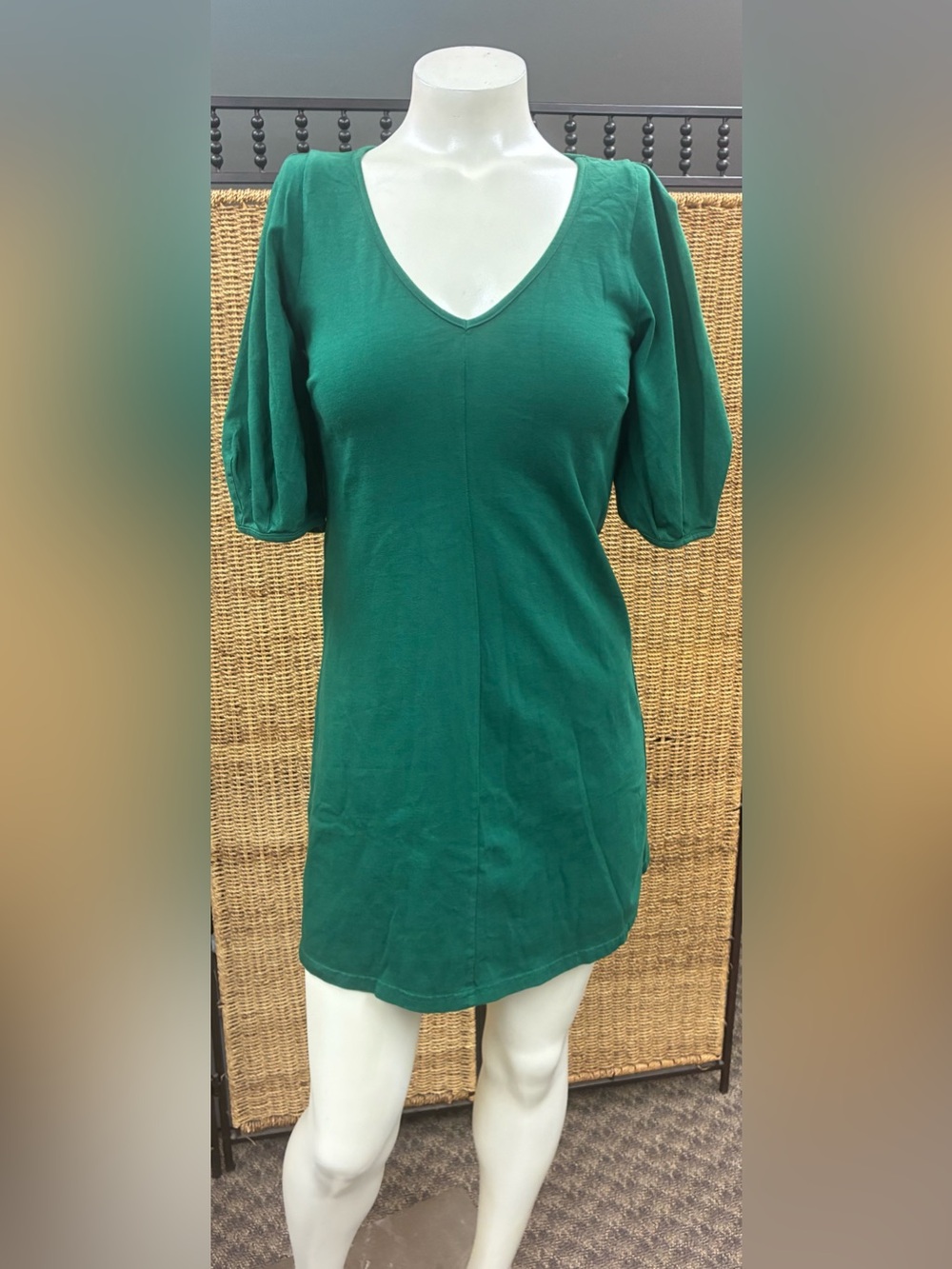 Velvet by Graham & Spencer for Anthropologie Emerald Green Puff Sleeve Dress